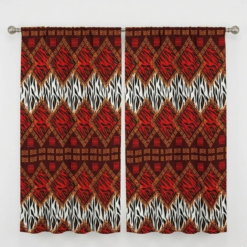 Ambesonne Tribal Zebra Print Window Curtains 2 Panel Set Red Brown 56x95 NEW